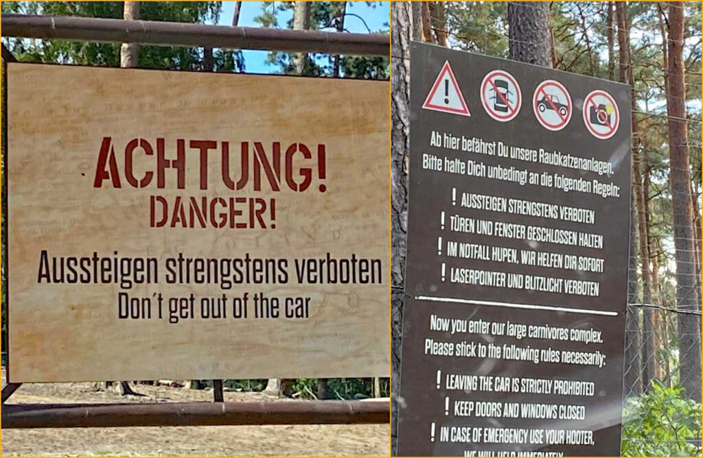 Warnschilder im Safaripark