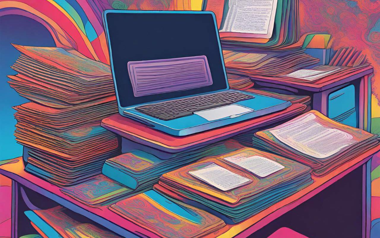 Mit KI von Canva erstelltes Bild eines Arbeitsplatzes in psychedelischen Farben