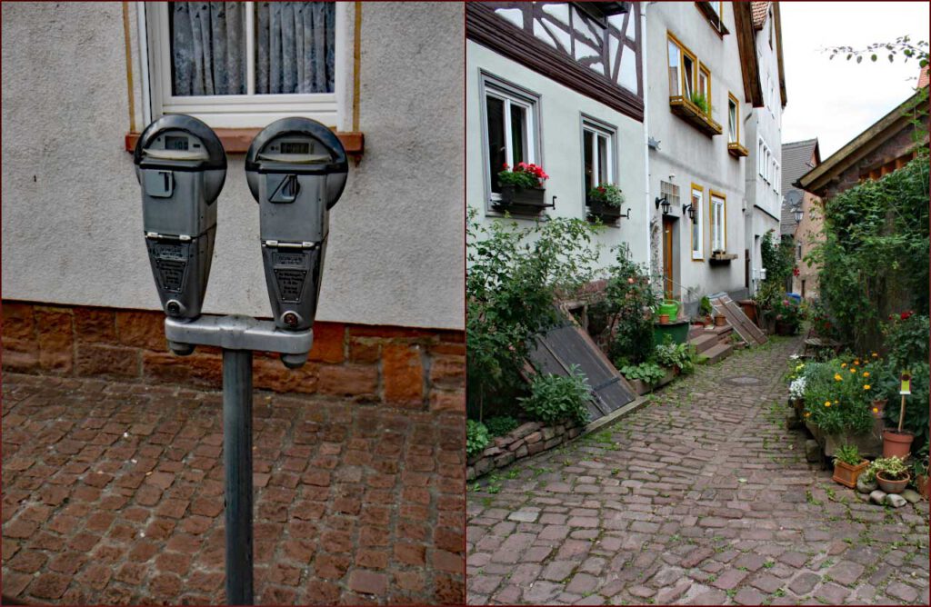 Collage Parkuhr alt und romantische Gasse