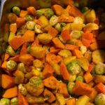 Rosenkohl Kürbis Kartoffel vom Blech