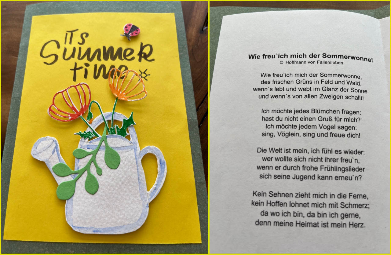 Eine Sommerkarte mit einem Gedicht von Fallersleben über den Sommer