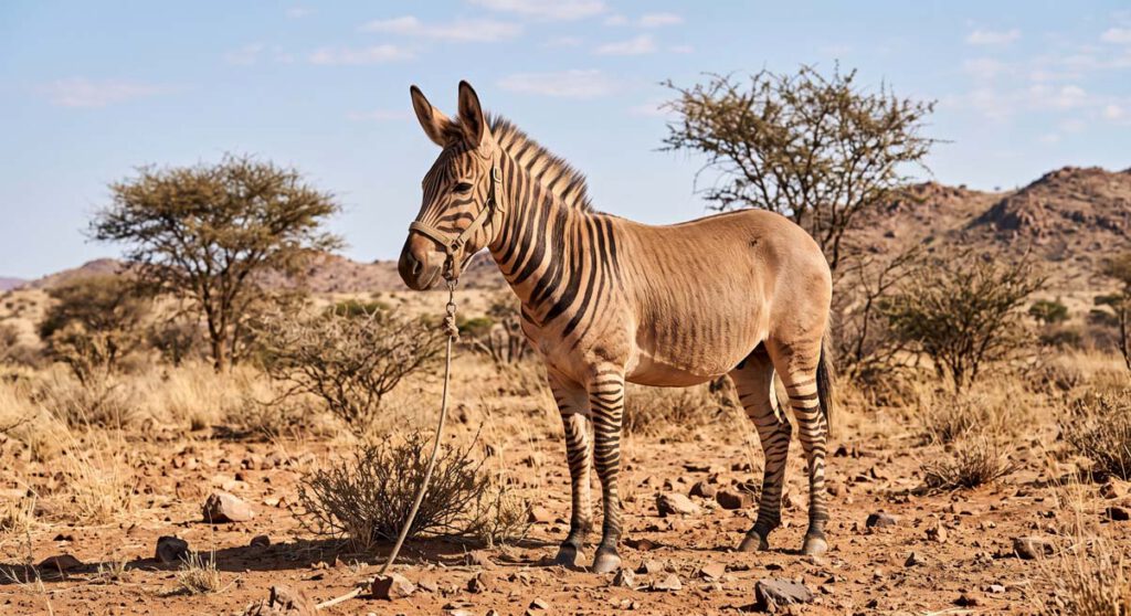 Zonkey in der afrikanischen Steppe