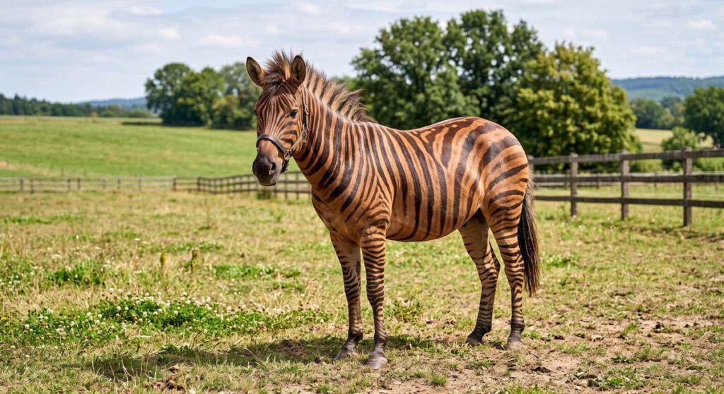 Zorse vom Pferd das fuchsfarbene Fell und die Streifen vom Zebra